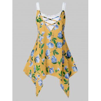 

Plus Size Floral Print Lace Cami Tank Top Set, Goldenrod