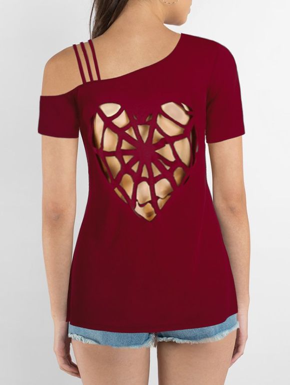 T-shirt à Bretelle Motif de Cœur Découpé - Rouge Vineux M