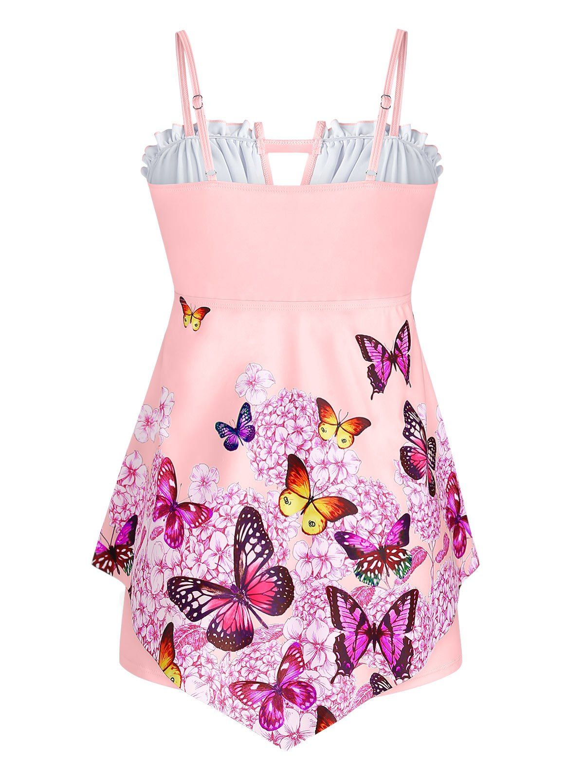 [36 OFF] 2021 Plus Size Butterfly Print Frilled Trim Padded Tankini