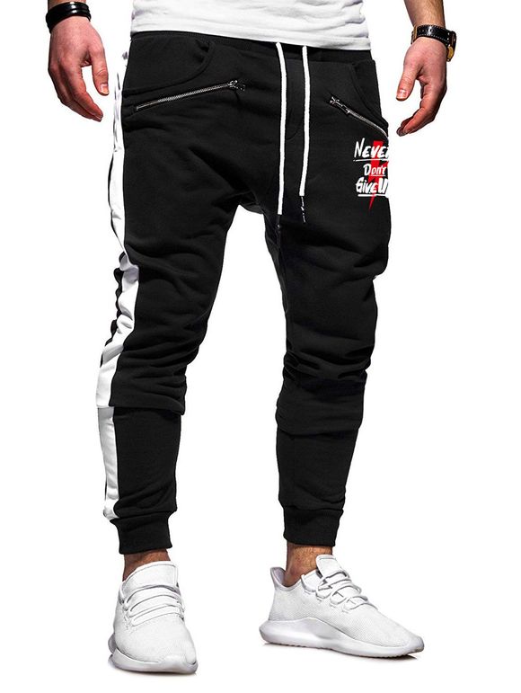 Pantalon de Jogging Lettre et Foudre à Ourlet Contrasté - Noir XL