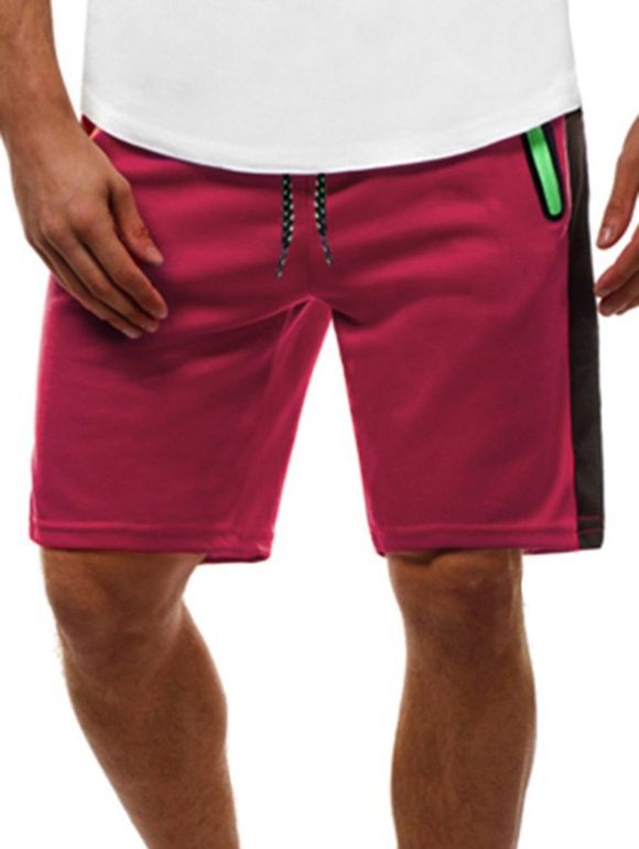 Contrast Color Zip Pockets Casual Shorts - Rouge XL