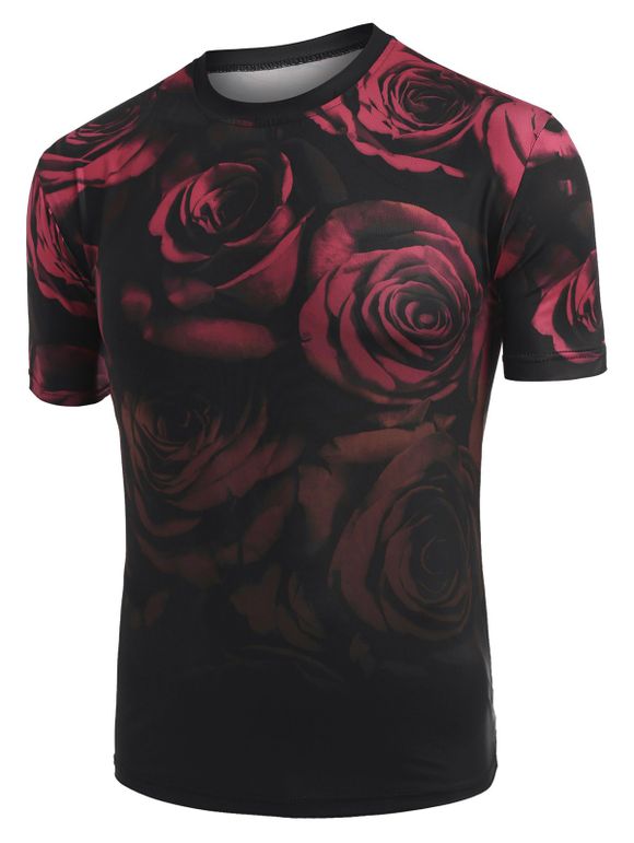 T-shirt Rose Ombré Imprimée Manches Courtes à Col Rond - multicolor C 3XL