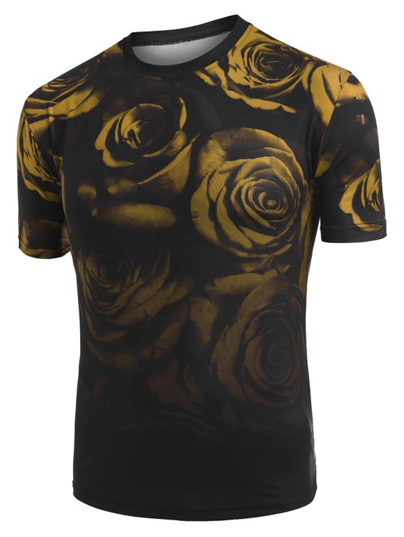 T-shirt Rose Ombré Imprimée Manches Courtes à Col Rond - multicolor D L