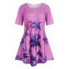 T-shirt Palmier Imprimé à Manches Raglan Grande Taille - Fleur Violet 1X