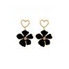 Boucles d'Oreilles Pendantes Florales Cœur Evidées - Noir 
