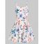 Floral Cami Sundress Allover Print Summer Belted A Line O Ring Flare Casual Dress - WHITE 3XL