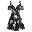 Floral Print Bowknot Cold Shoulder Dress - BLACK 2XL