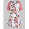 T-shirt Trapèze Fleuri Imprimé de Grande Taille - Blanc 4X