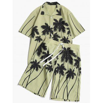 

Coconut Palm Printed Hawaii Shirt and Beach Shorts, Pistachio green