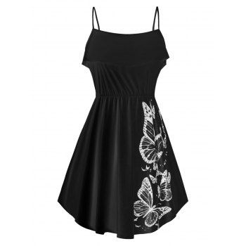 

Plus Size Butterfly Print Ruffled Tank Top, Black