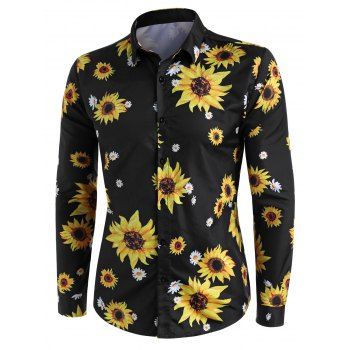 

Sunflower Print Long Sleeve Lounge Shirt, Multicolor