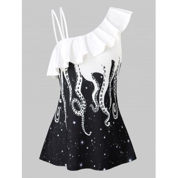 

Casual Octopus Print Strappy Flounce Tank Top, White