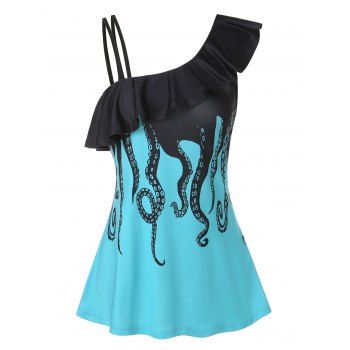 

Casual Octopus Print Strappy Flounce Tank Top, Medium turquoise