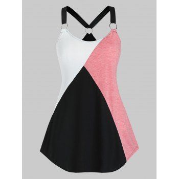 

Plus Size Color Blocking Ring Linked Tunic Tank Top, Multicolor