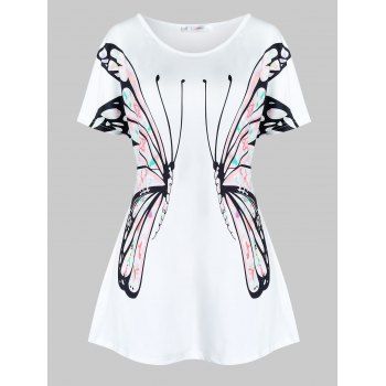 

Plus Size Butterfly Print Raglan Short Sleeve Tee, White