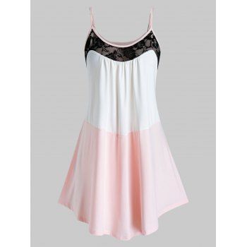 

Plus Size Colorblock Lace Insert Cami Top, Pig pink