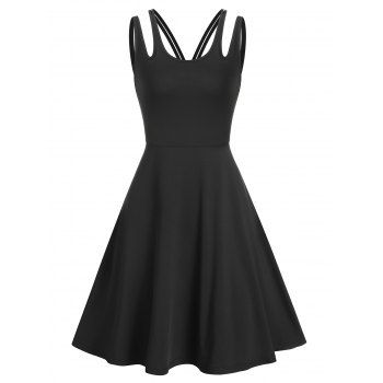 

Plain Cut Out Sleeveless Mini A Line Dress, Black