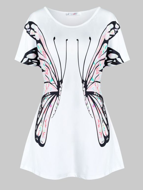 T-shirt Court Papillon Imprimé à Manches Raglan de Grande Taille - Blanc 5X