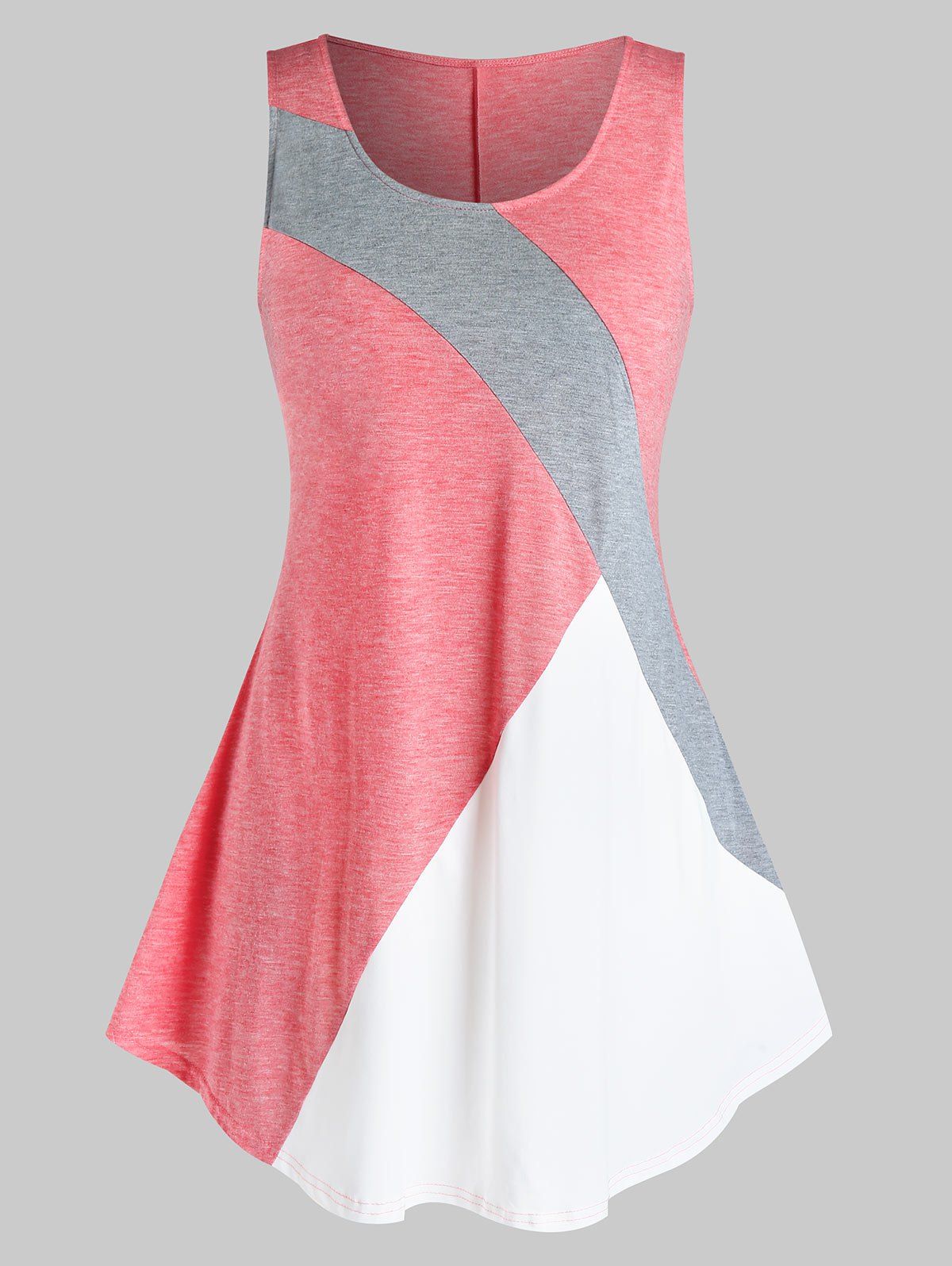 

Plus Size Scoop Collar Patchwork Tank Top, Watermelon pink