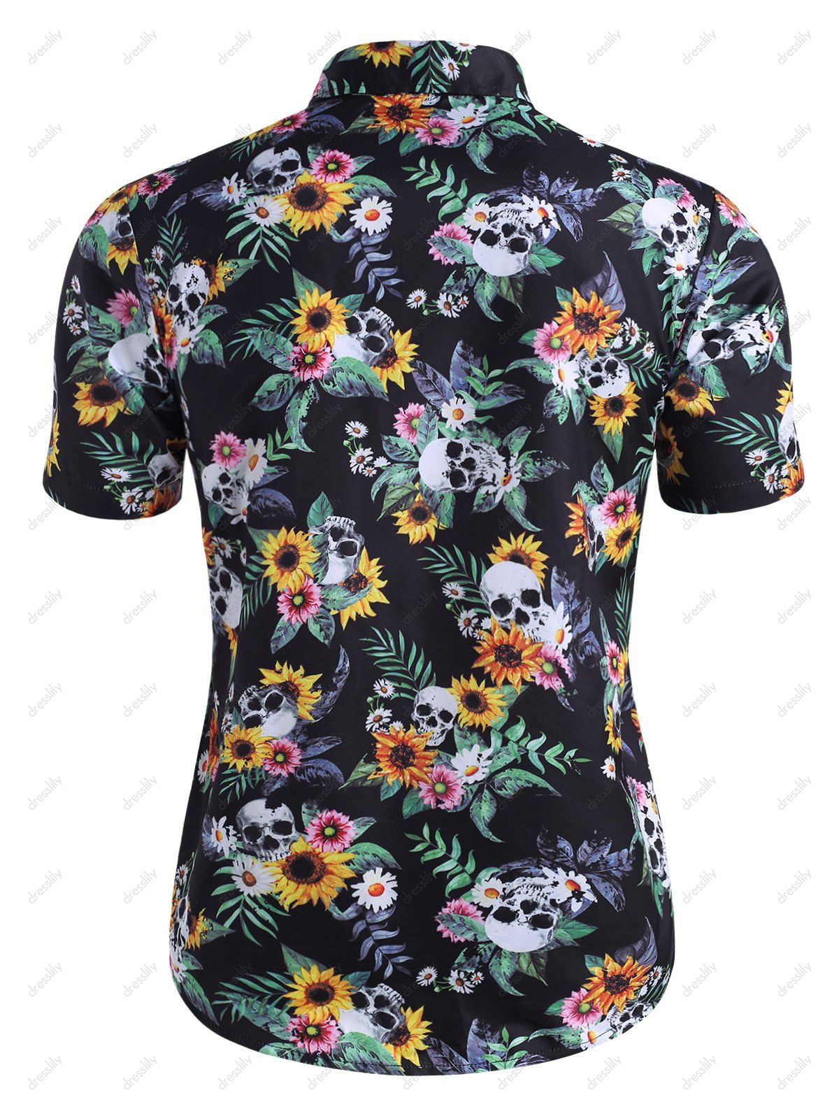 [79% OFF] 2021 Skull Ditsy Floral Button Up Casual Shirt In Multicolor ...