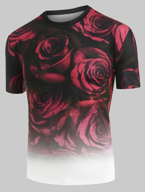 T-shirt Rose Ombré Imprimée Manches Courtes à Col Rond - multicolor A 3XL