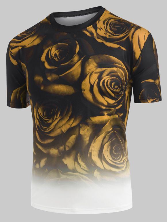 T-shirt Rose Ombré Imprimée Manches Courtes à Col Rond - multicolor B 3XL