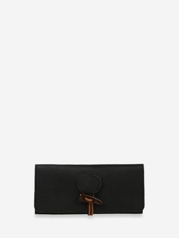 Portefeuille à Trois Volets avec Bouton en Forme de Cœur - Noir 