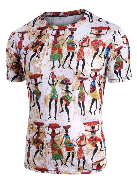 T-shirt Rétro Tribal Imprimé à Col Rond - multicolor 2XL