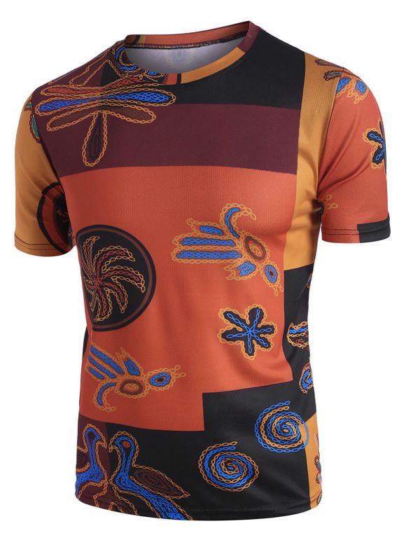 T-Shirt Vintage Tribal Abstrait Imprimé à Col Rond - multicolor 3XL