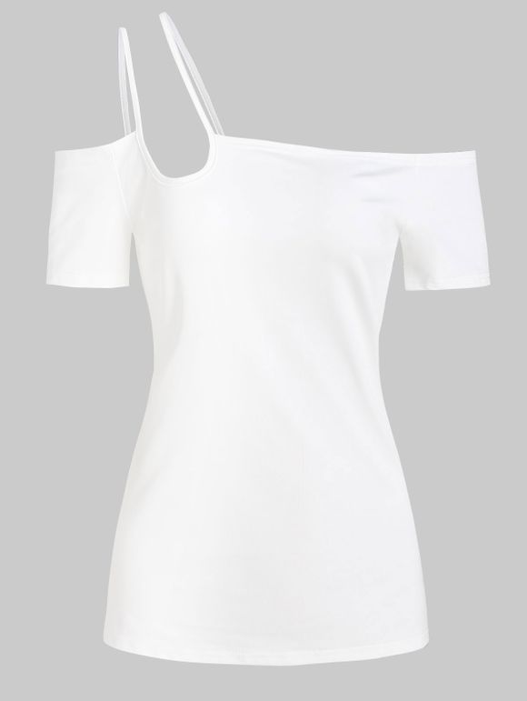 T-shirt Simple à Bretelle à Épaule Ouverte - Blanc M