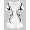 T-shirt Court Papillon Imprimé à Manches Raglan de Grande Taille - Blanc 4X