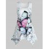 Débardeur Tunique Asymétrique Peinture d'Encre Papillon de Grande Taille - Blanc 1X