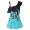 Débardeur Décontracté à Imprimé Pieuvre à Bretelle à Volants - Turquoise Moyenne 3XL