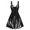 Robe Ligne A Boutonnée à Imprimé Squelette à Bretelle - Noir 3XL