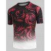 T-shirt Rose Ombré Imprimée Manches Courtes à Col Rond - multicolor A 3XL