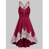 Robe Haute Basse à Bretelle Nouée en Dentelle Insérée - Rouge 2XL