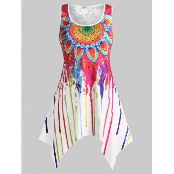 

Plus Size Bohemian Print Paint Splatter Handkerchief Tank Top, White