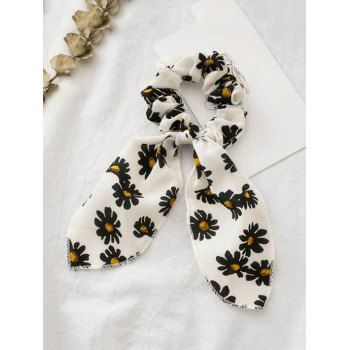 

Bowknot Daisy Print Fabric Scrunchy, White