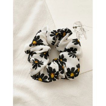 

Retro Daisy Flower Print Elastic Fabric Scrunchy, White