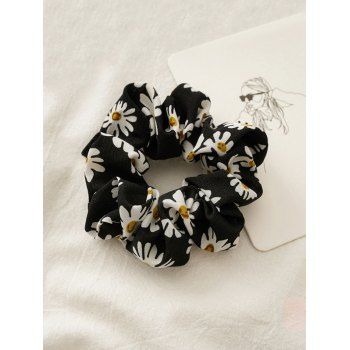 

Retro Daisy Flower Print Elastic Fabric Scrunchy, Black