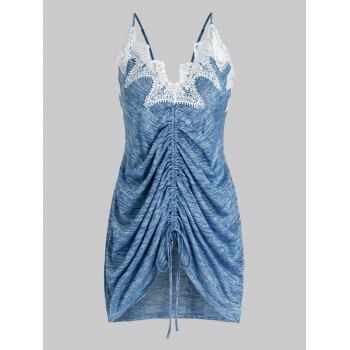 

Plus Size Contras Lace Cinched Marled Tank Top, Peacock blue