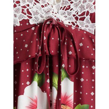 

Plus Size Lace Crochet Floral Print Crisscross Tank Top, Red wine