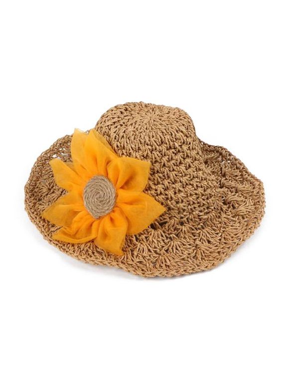 Chapeau de Paille Panneau au Crochet Tournesol pour Parent-Enfant - Brun CHILDREN (50-53CM）