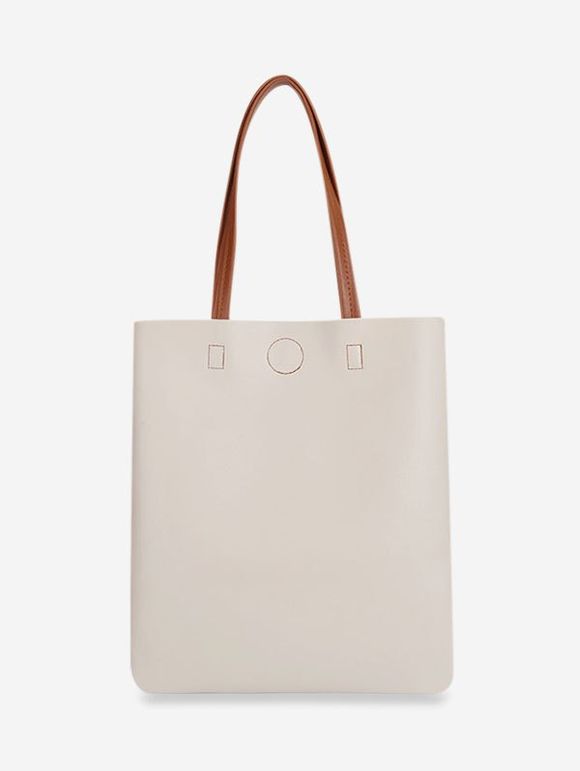 Two Tone Patch Leather Large Capacity Handbag - WHITE 