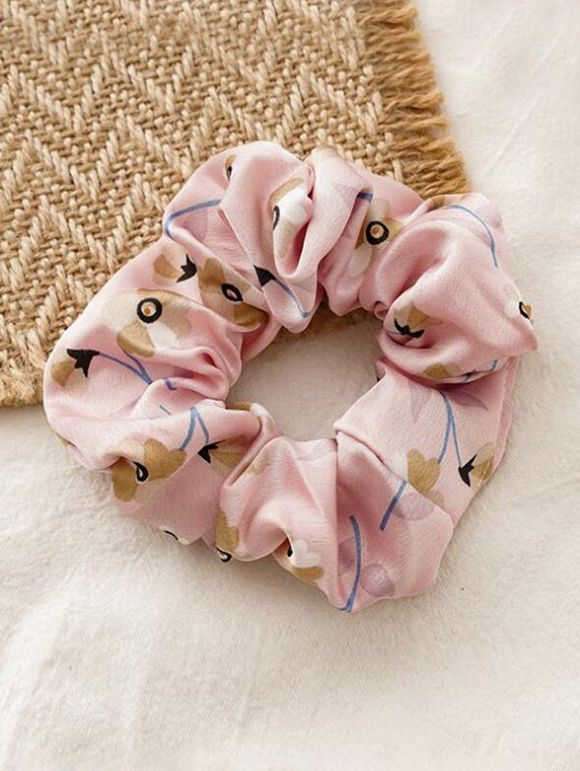 Chouchou Elastique Fleuri Imprimé en Tissu - Rose 