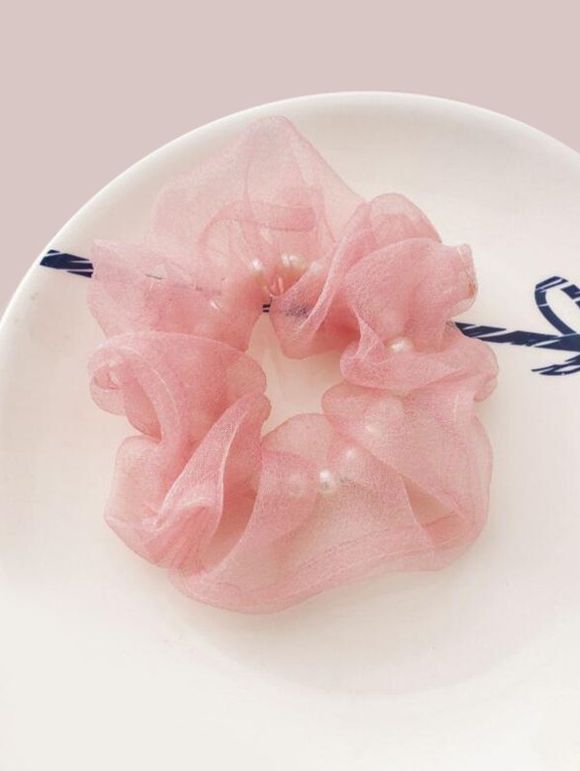 Chouchou Elastique en Fausse Perle en Maille - Rose 
