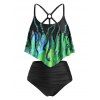 Maillot de Bain Tankini à Bretelle Anneau en O Pieuvre Galaxie Imprimée de Grande Taille à Volants - multicolor D 5X