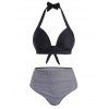 Maillot de Bain Bikini Rayé à Volants à Col Halter - Noir 2XL