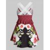 Plus Size Lace Crochet Floral Print Crisscross Tank Top - RED WINE 4X