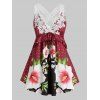 Débardeur Croisé Fleuri Imprimé en Dentelle au Crochet de Grande Taille - Rouge Vineux 5X